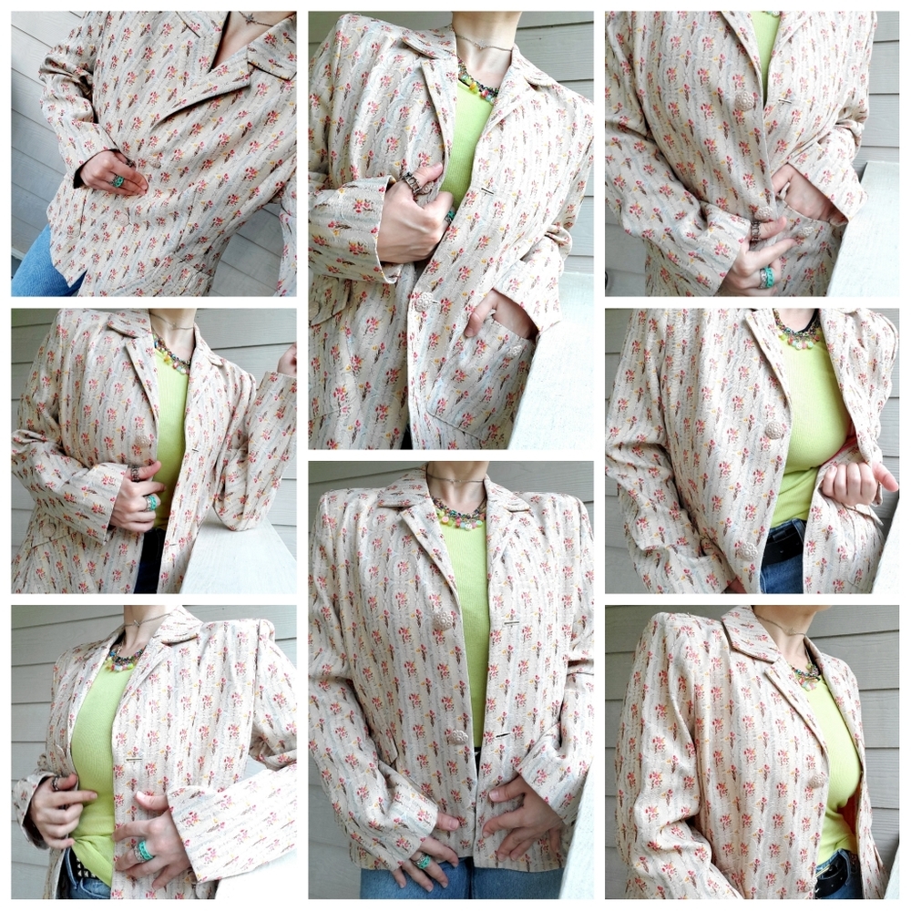 Sag Harbor Vintage-style Ditsy Floral Cottagecore Granny Chic Brocade Blazer - Picture 3 of 16